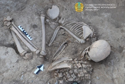 В древнем кургане в Казахстане обнаружили останки женщины, бронзовую лягушку и 180 асыков