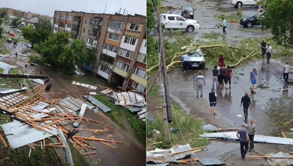 Ураганом сорвало крышу жилого дома в Щучинске