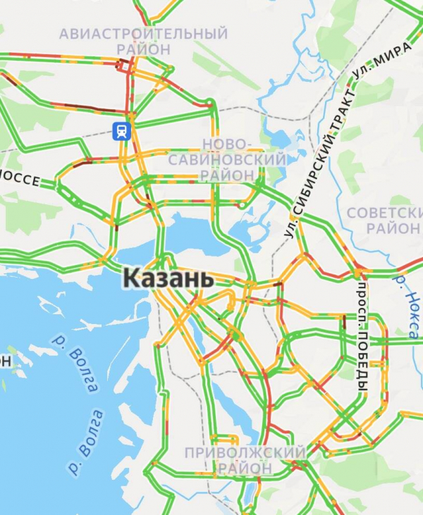 Утром четверга в Казани собрались 7-балльные пробки