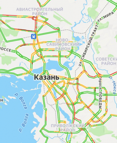 Утром четверга в Казани собрались 7-балльные пробки