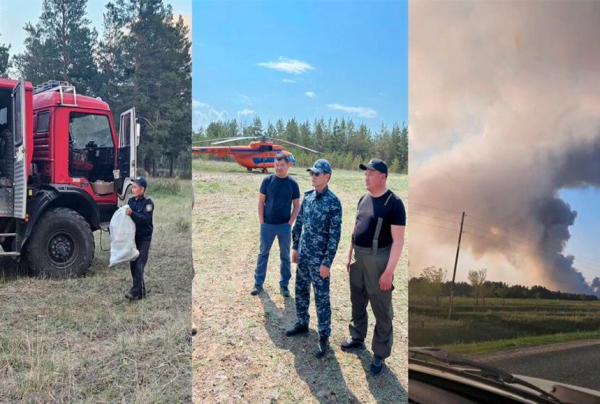 Полицейские помогают тушить крупный пожар в Абайской области